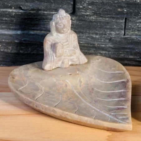 Buddha auf Blatt Specksteinräucherhalter
