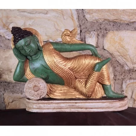 Schlafender Buddha 18cm Holz gefasst