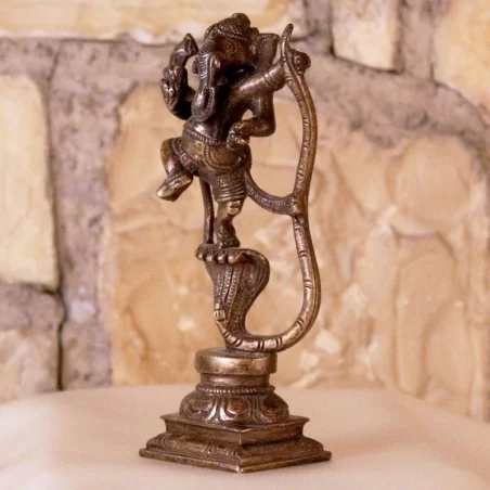 Ganesha 15cm Messing antik mit Kobra