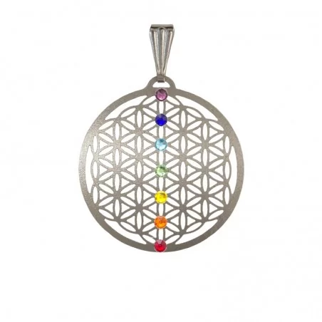 Edelstahl Anhänger 25mm Lebensblume Swarovski Chakra