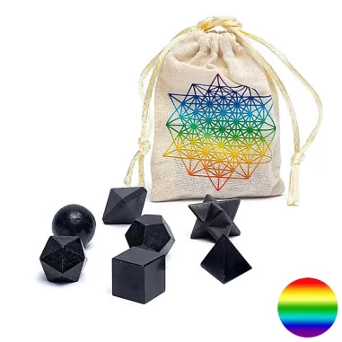 Heilige Geometrie-Set - 7-teilig - Schwarzer Turmalin