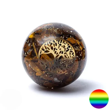 Orgon-Kugel Tigerauge - Baum des Lebens 60mm