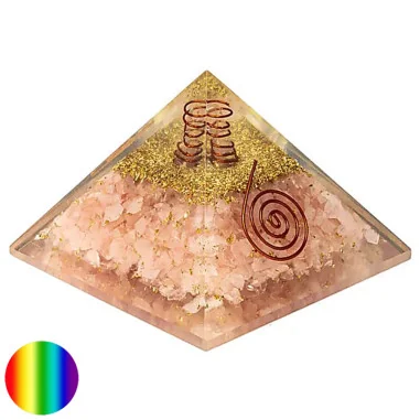 Orgonit-Pyramide - Rosenquarz mit Herz Spirale 80mm
